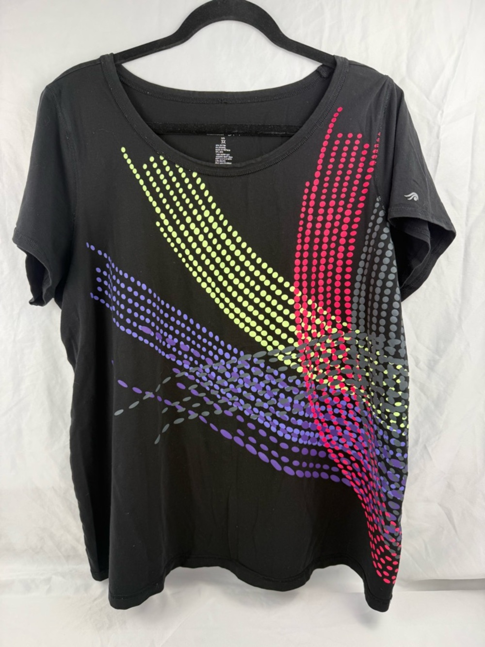 Ideology Black Graphic Tee 3X Neon Dot Print Stretch Casual Plus Size Top